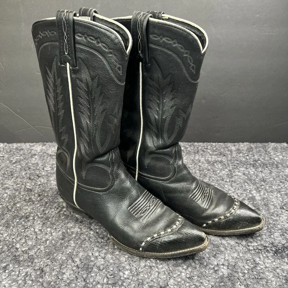 Vintage Tony Lama Black Cowgirl Boots 8610 Size 7M Narrow fit Leather Vintage